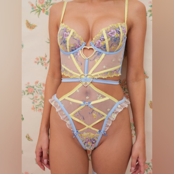 NWT For Love and Lemons Lavender Meadows Embroidery Teddy - Loveshackfancy Style - Picture 5 of 6